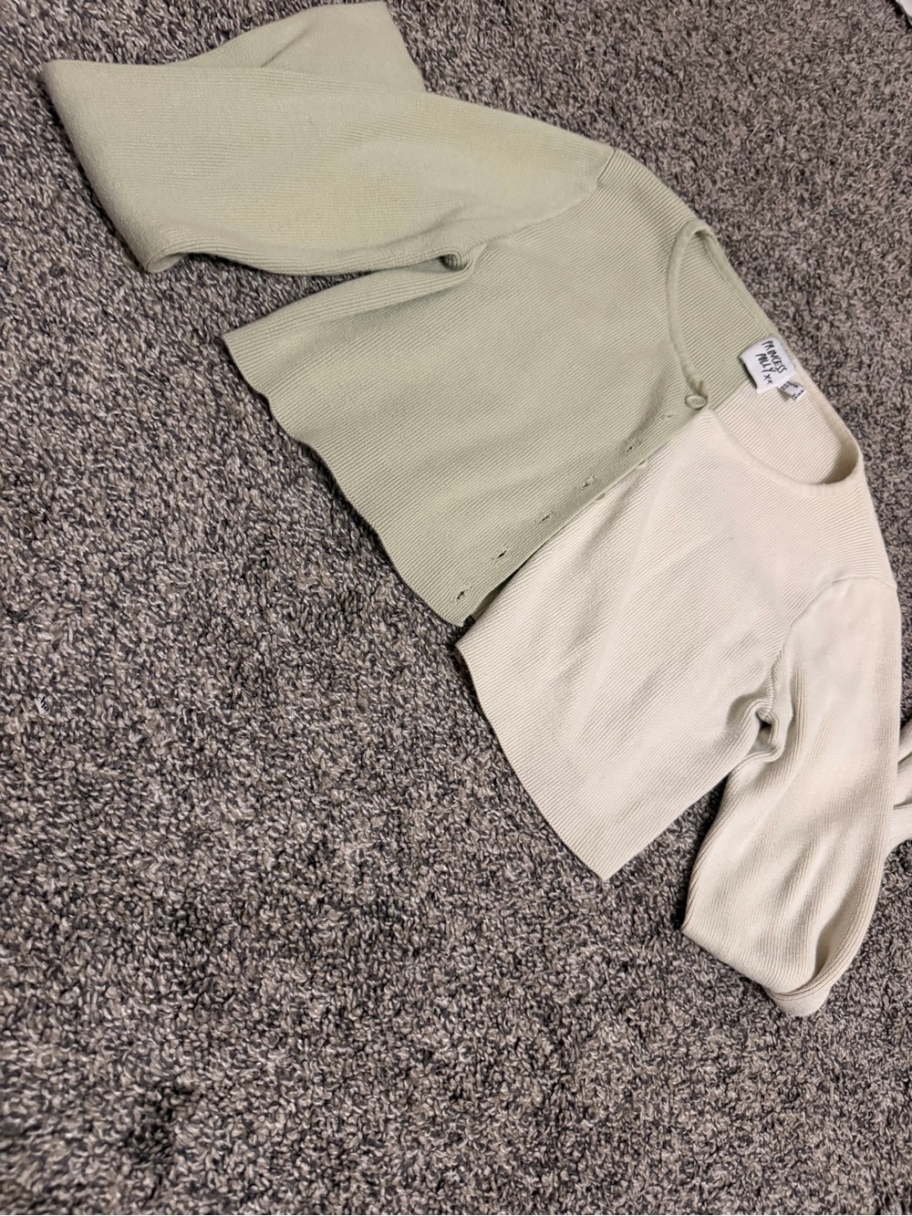 Princess Polly Two-Tone Pale Green & Cream Ribbed Cardigan
